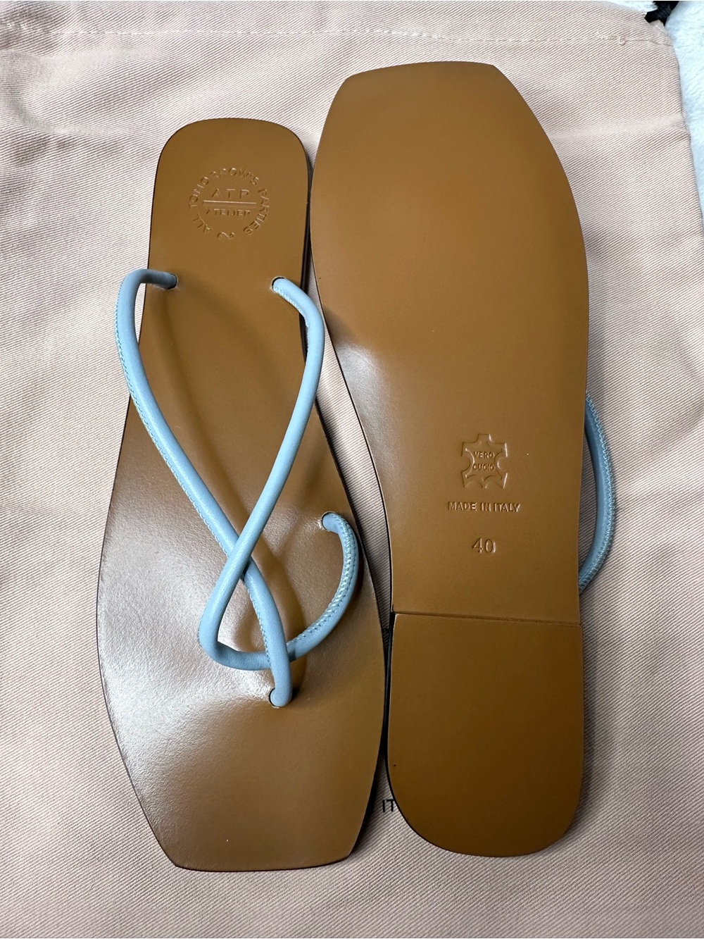 Women’s Light Blue Strappy Square-Toe Leather Sandals